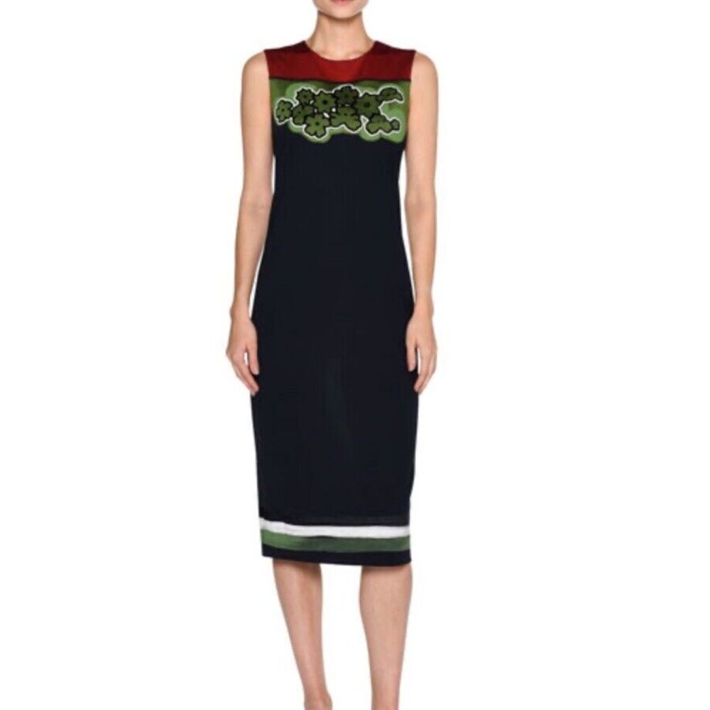 TOMAS MAIER Floral-Yoke Sleeveless Sheath Dress Blue Size‎ 8 Casual Sporty EUC